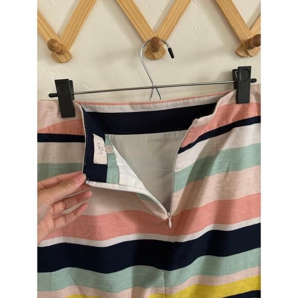 Loft Skirt Women's 2 Mini Bright Colorful Pastel Striped Lined Zipper - Picture 3 of 6